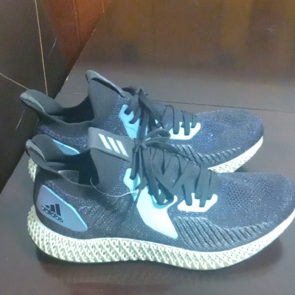 Adidas Blue and Black Athletic Shoes with Knit Upper